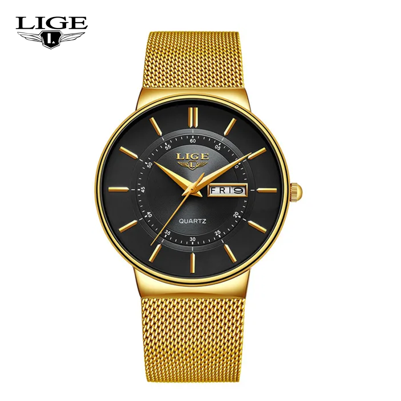 LIGE 9949 Shock Resistant Stainless Steel Men's Wrist Watches (Gold)